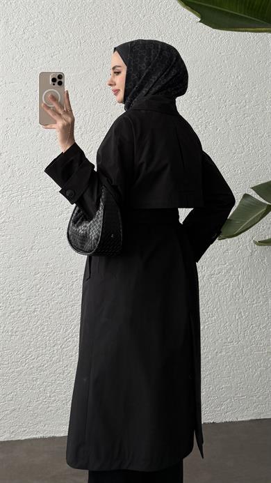 KUŞAKLI TRENÇKOT - SİYAH