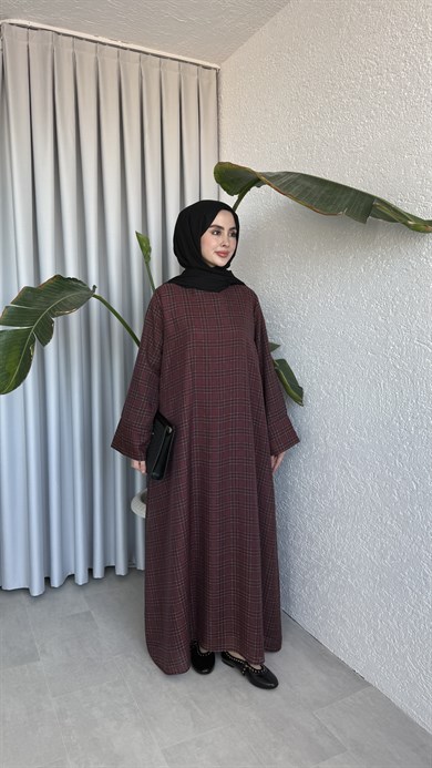 KEMERLİ ŞİFON ELBİSE - BORDO