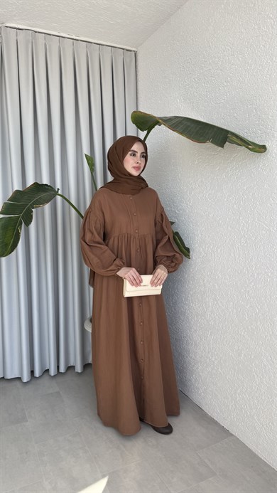 FARAH MÜSLİN ELBİSE - KAHVE