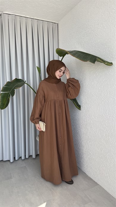 FARAH MÜSLİN ELBİSE - KAHVE