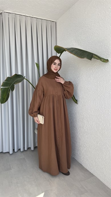 FARAH MÜSLİN ELBİSE - KAHVE