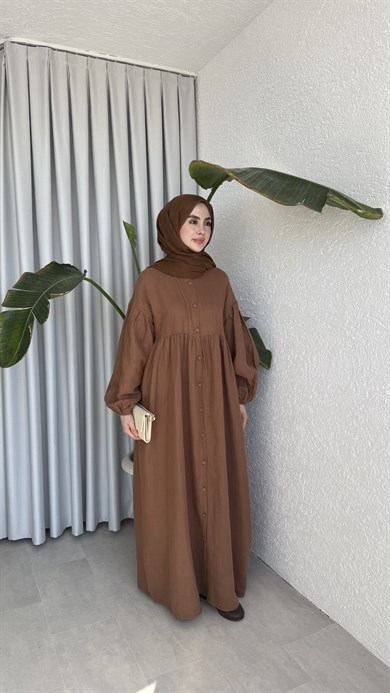 FARAH MÜSLİN ELBİSE - KAHVE