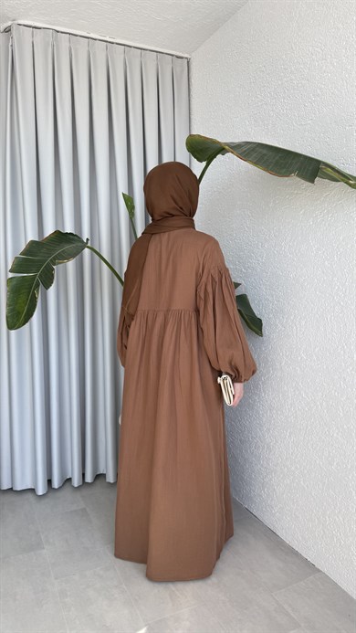 FARAH MÜSLİN ELBİSE - KAHVE
