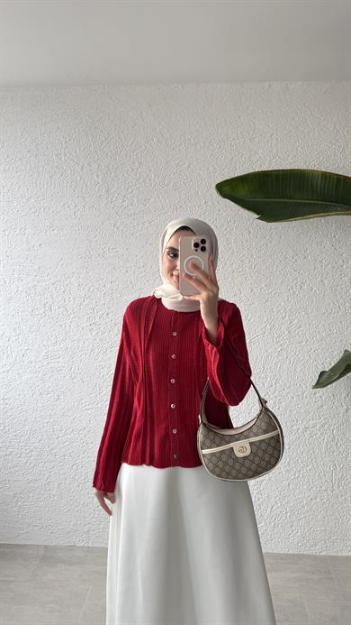 GOLD DÜĞMELİ MERSERİZE HIRKA - KIRMIZI