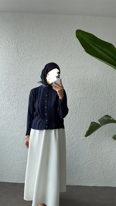 GOLD DÜĞMELİ MERSERİZE HIRKA - LACİVERT