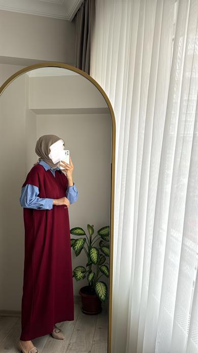 GÖMLEK DETAY ELBİSE BORDO