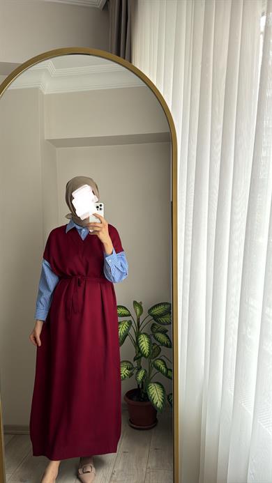 GÖMLEK DETAY ELBİSE BORDO