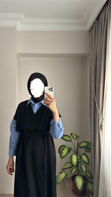 GÖMLEK DETAY ELBİSE SİYAH