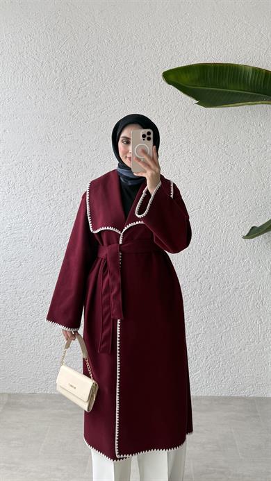 GÜL DİKİŞLİ KABAN - BORDO 