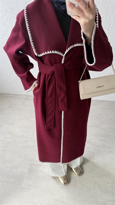 GÜL DİKİŞLİ KABAN - BORDO 