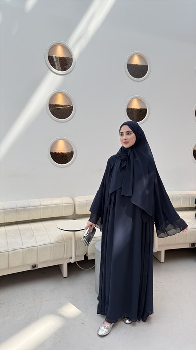 İÇİ %100 PAMUK ÜÇLÜ ABAYA TAKIM - LACİVERT