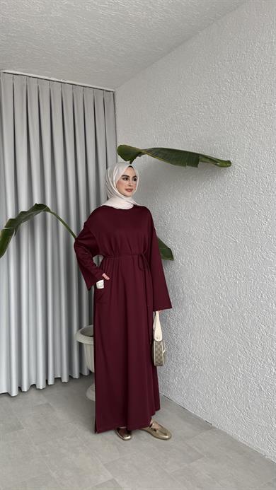 İKİ İPLİK OVERSİZE ELBİSE - BORDO