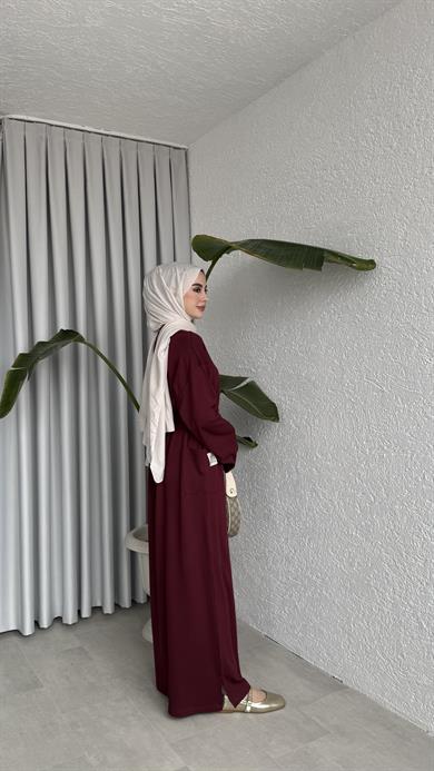 İKİ İPLİK OVERSİZE ELBİSE - BORDO