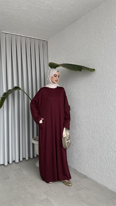 İKİ İPLİK OVERSİZE ELBİSE - BORDO