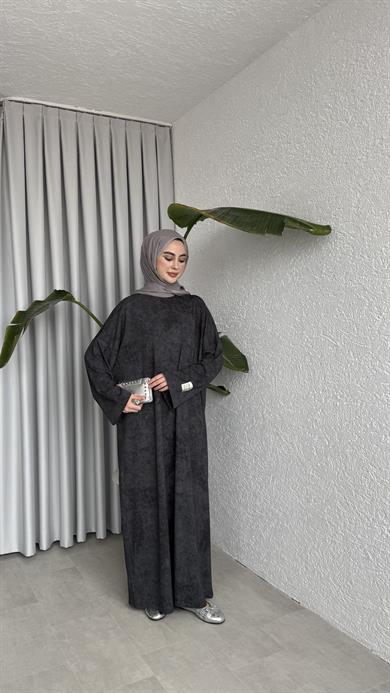 İKİ İPLİK OVERSİZE ELBİSE - SOLUK DESEN