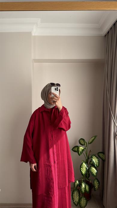 İKİ PARÇALI MODAL ELBİSE - BORDO