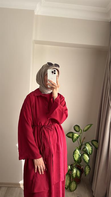 İKİ PARÇALI MODAL ELBİSE - BORDO