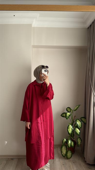 İKİ PARÇALI MODAL ELBİSE - BORDO