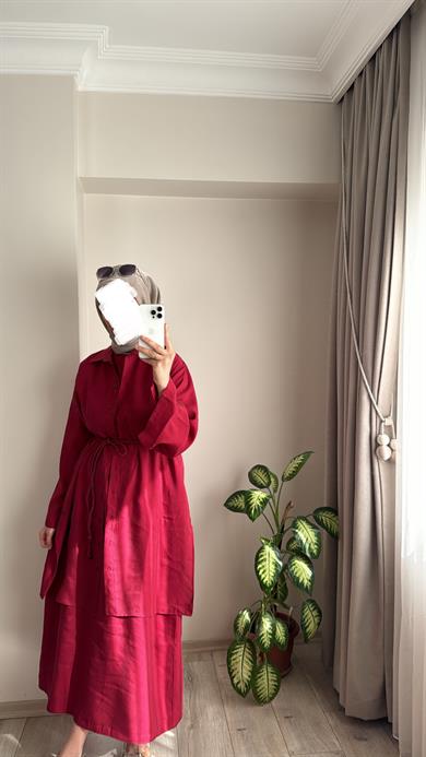 İKİ PARÇALI MODAL ELBİSE - BORDO