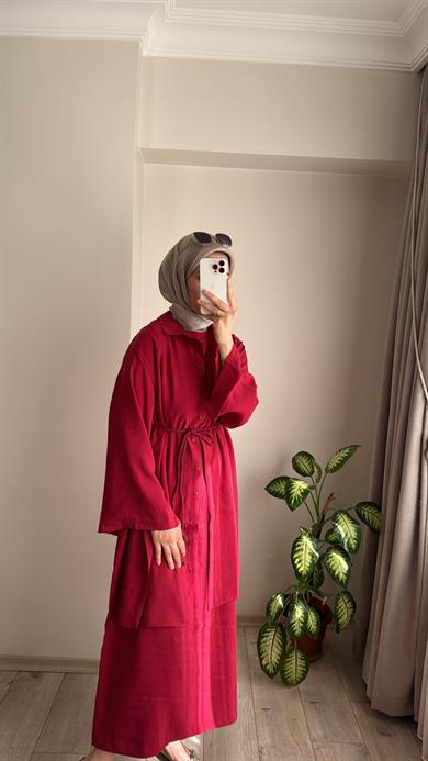 İKİ PARÇALI MODAL ELBİSE - BORDO