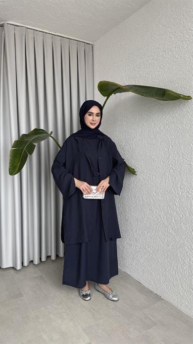 İKİ PARÇALI MODAL ELBİSE - LACİVERT