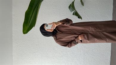 KADİFE YAKALI TRENÇKOT - KAHVE