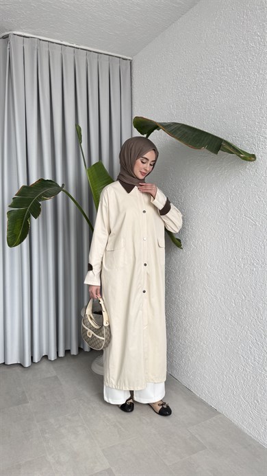 KADİFE YAKALI TRENÇKOT - TAŞ