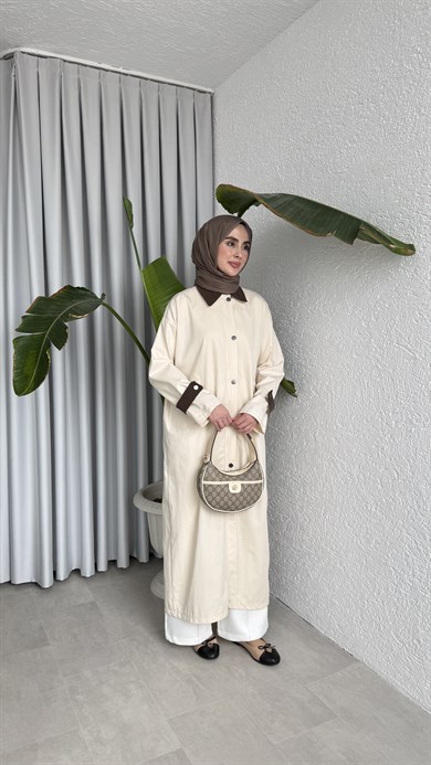 KADİFE YAKALI TRENÇKOT - TAŞ