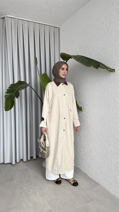 KADİFE YAKALI TRENÇKOT - TAŞ