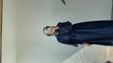 KOL GİPELİ SANTRA ELBİSE AÇIK LACİVERT