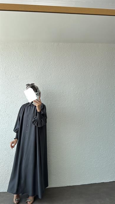 KOL GİPELİ SANTRA ELBİSE ANTRASİT