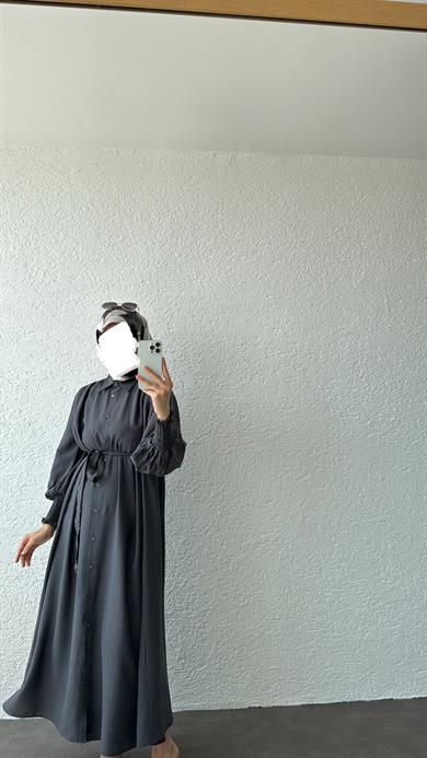 KOL GİPELİ SANTRA ELBİSE ANTRASİT