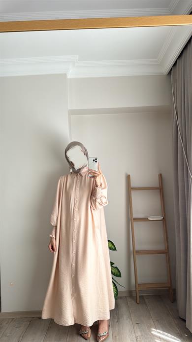 KOL GİPELİ SANTRA ELBİSE BEJ