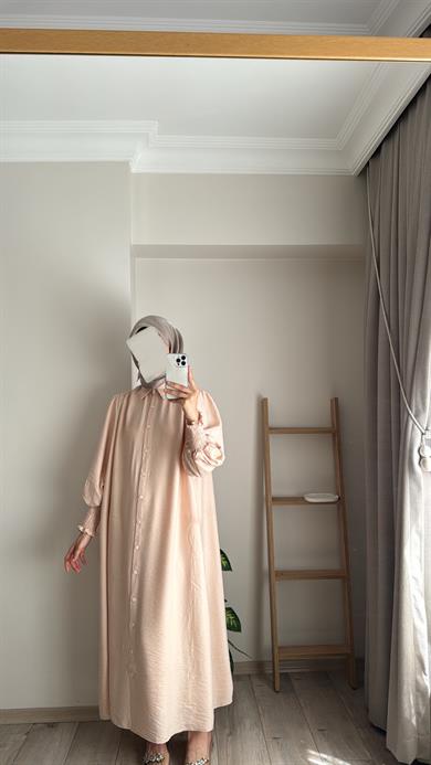 KOL GİPELİ SANTRA ELBİSE BEJ