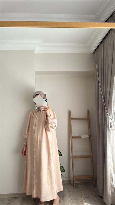 KOL GİPELİ SANTRA ELBİSE BEJ