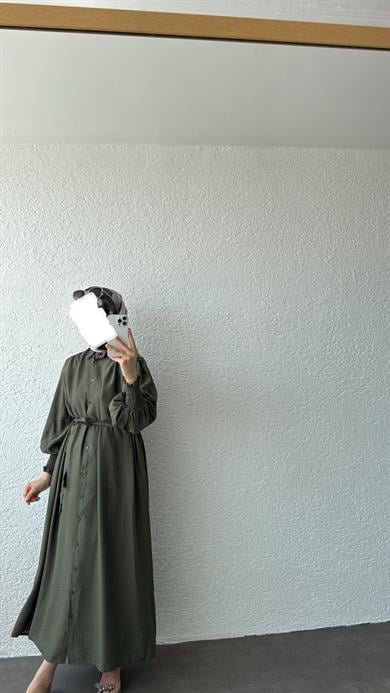 KOL GİPELİ SANTRA ELBİSE HAKİ