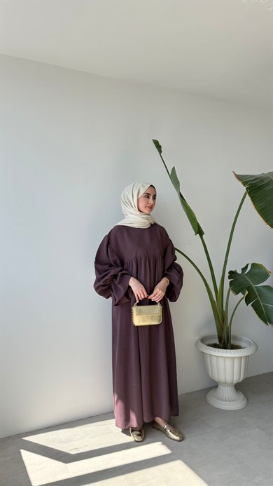 KOLLARI BÜZGÜLÜ MODAL ELBİSE - MÜRDÜM