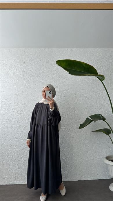 KOLU DANTELLİ ELBİSE - ANTRASİT