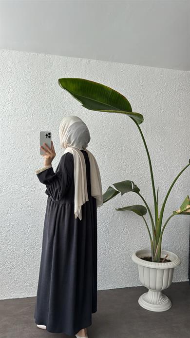 KOLU DANTELLİ ELBİSE - ANTRASİT