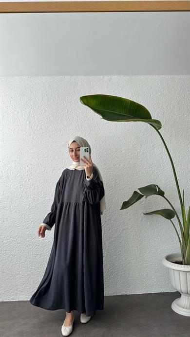 KOLU DANTELLİ ELBİSE - ANTRASİT