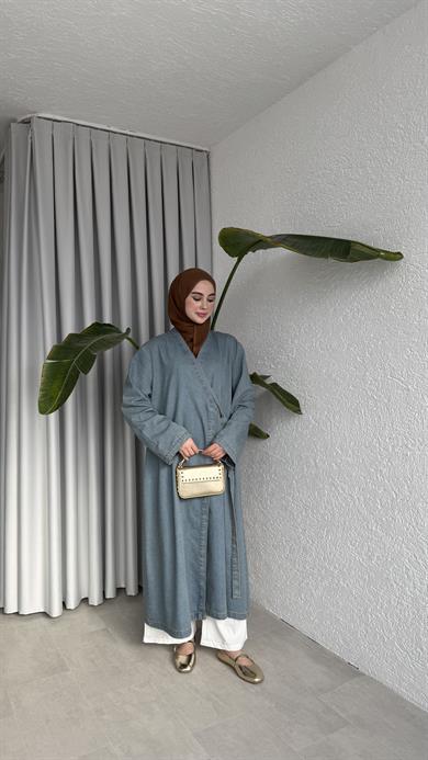 KRUVAZE DENİM TRENÇKOT AÇIK MAVİ