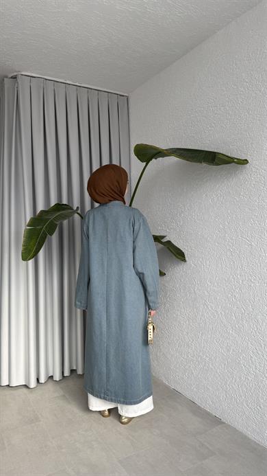 KRUVAZE DENİM TRENÇKOT AÇIK MAVİ