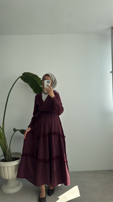 BOHEM KRUVAZE YAKA ELBİSE - BORDO