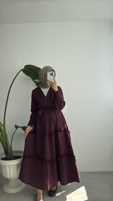 BOHEM KRUVAZE YAKA ELBİSE - BORDO