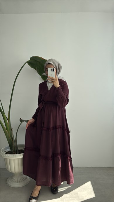 BOHEM KRUVAZE YAKA ELBİSE - BORDO