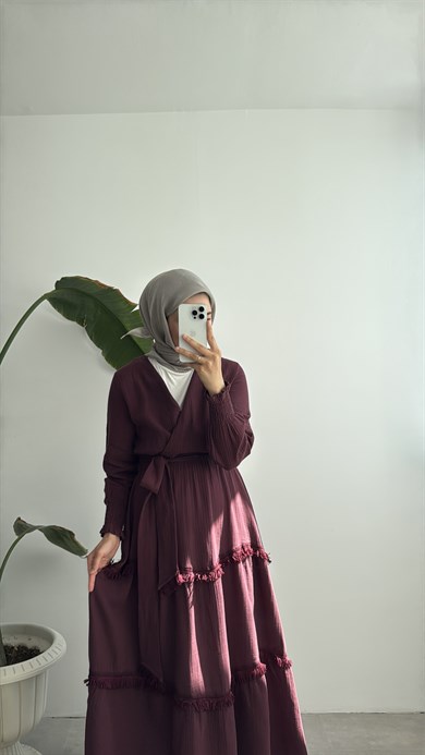 BOHEM KRUVAZE YAKA ELBİSE - BORDO