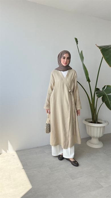 KRUVAZE YAKA MÜSLİN KİMONO - BEJ