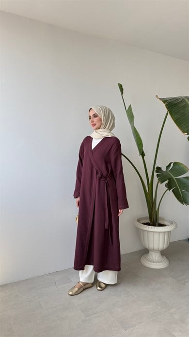 KRUVAZE YAKA MÜSLİN KİMONO - BORDO