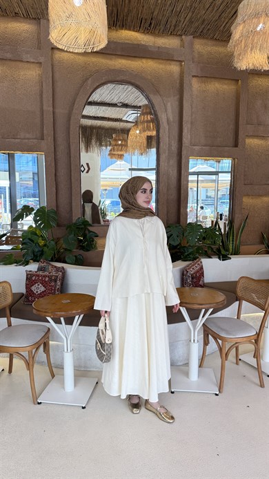 LARA KETEN ETEKLİ TAKIM - EKRU