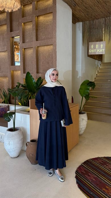 LARA KETEN ETEKLİ TAKIM - LACİVERT